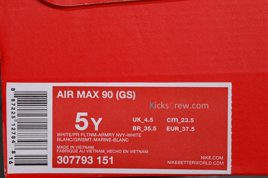 Nike Air Max 90 GS White Armry Navy Neon 307793-151 KICKSOVER
