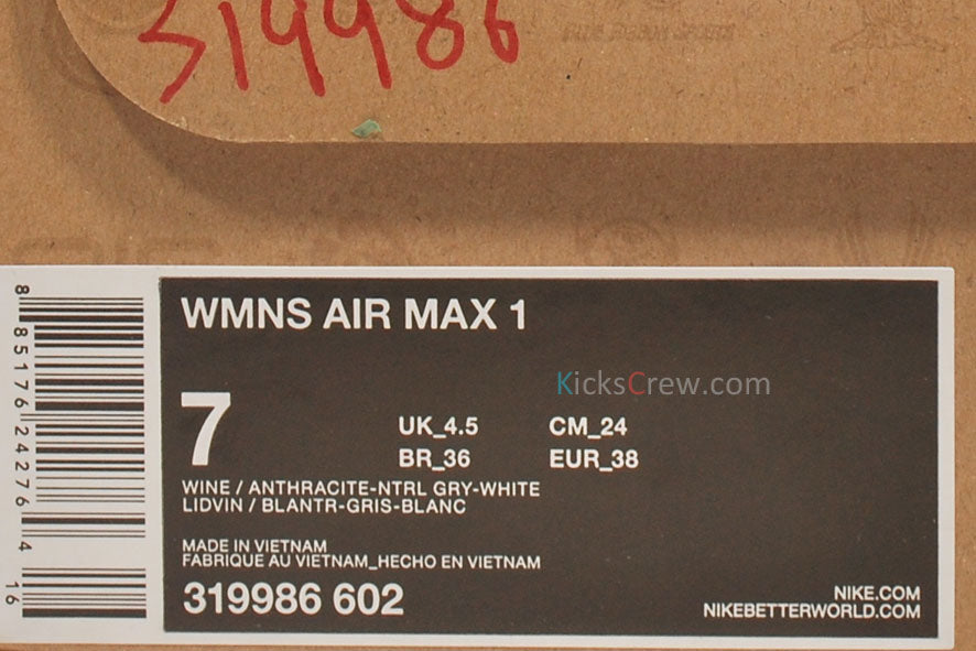 Nike Womens Air Max 1 Wine 319986-602 KICKSOVER