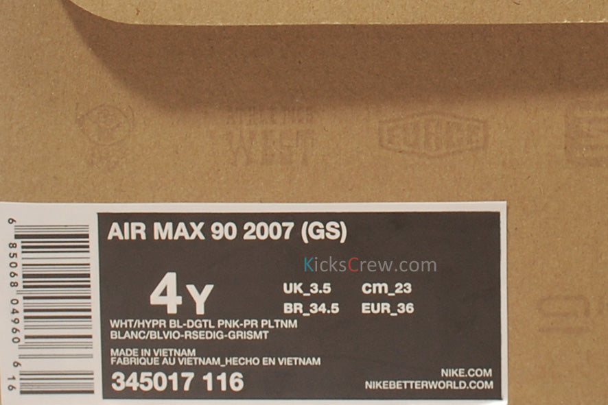 Nike Air Max 90 GS White Hyper Blue Pink 345017-116 KICKSOVER