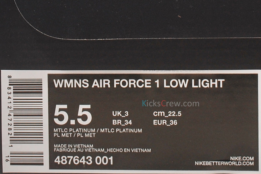 Nike Womens Air Force 1 Low Light Metallic Platinum 487643-001 KICKSOVER