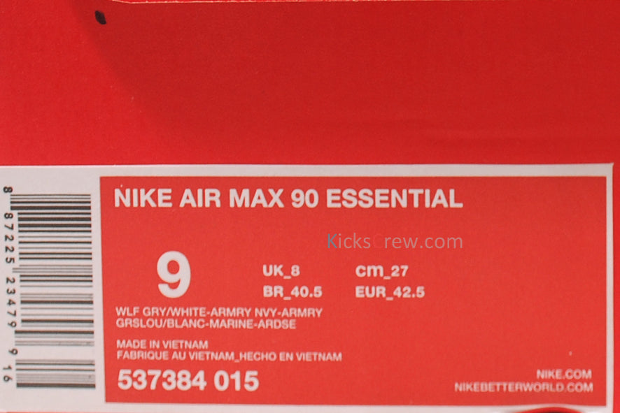 Nike Air Max 90 Essential Wolf Grey Armory Navy 537384-015 KICKSOVER