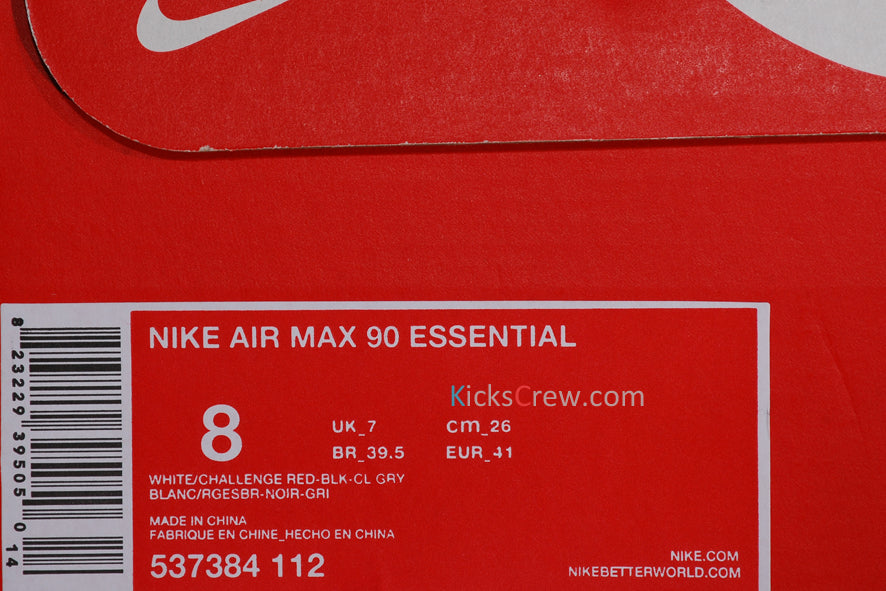 Nike Air Max 90 Essential White Challenge Red Black 537384-112 KICKSOVER