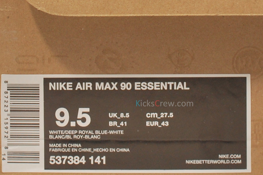 Nike Air Max 90 Essential White Deep Royal Blue 537384-141 KICKSOVER