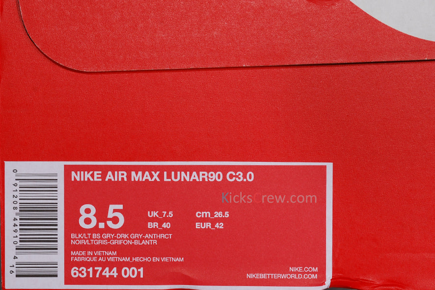 Nike Air Max 90 Lunar C3.0 Black Dark Grey Volt 631744-001 KICKSOVER