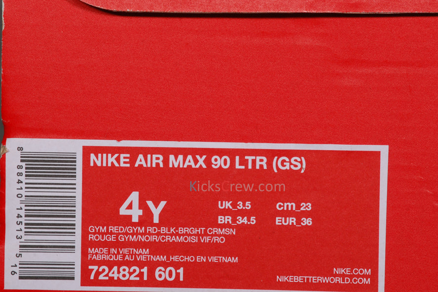 Nike Air Max 90 LTR Leather GS Gym Red Black 724821-601 KICKSOVER