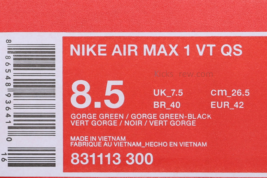 Nike Air Max 1 VT QS Gorge Green Black 831113-300 KICKSOVER