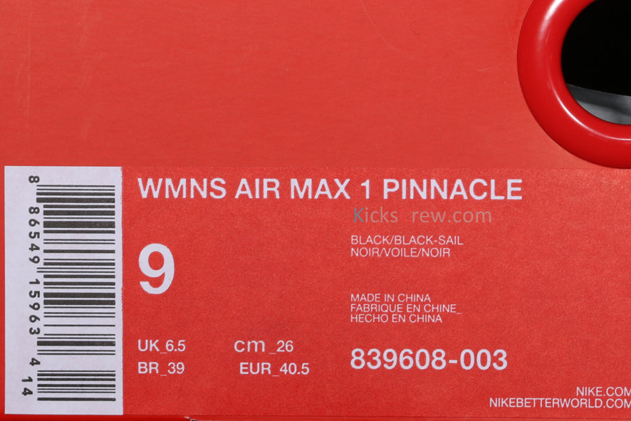 Nike Womens Air Max 1 Pinnacle Black White 839608-003 KICKSOVER