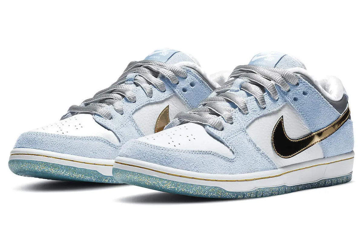 Nike Sean Cliver x Dunk Low SB White/Psychic Blue/Metallic Gold DC9936-100 sneakmarks