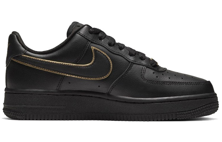 Nike Womens Air Force 1 Low '07 Essential 'Black Gold Swoosh' Black/Black/Metallic Gold/Black AO2132-005 KICKSOVER