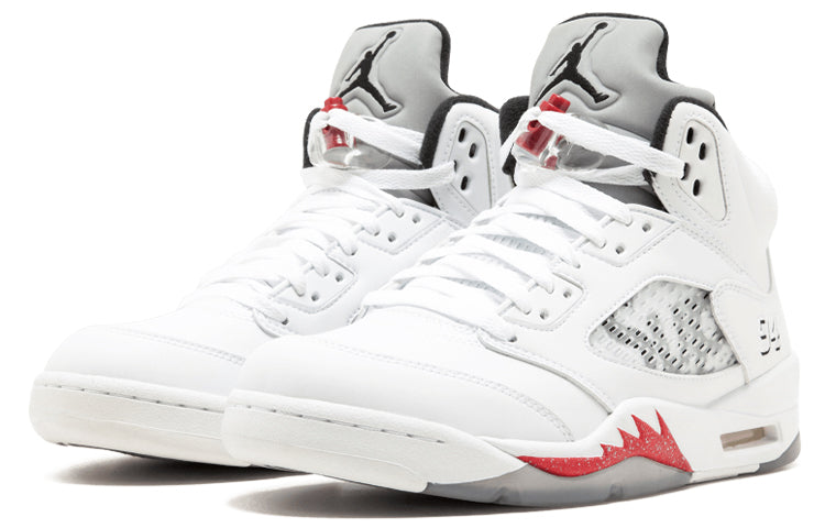 Nike Supreme x Air Jordan 5 Retro 'White' White/Fire Red-Black 824371-101
