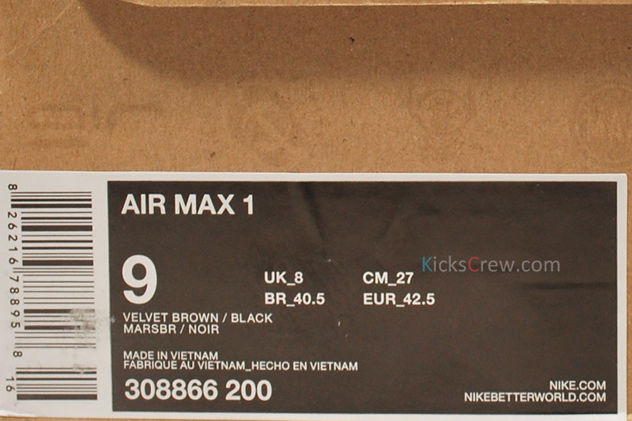 Nike Air Max 1 Velvet Brown 308866-200 KICKSOVER