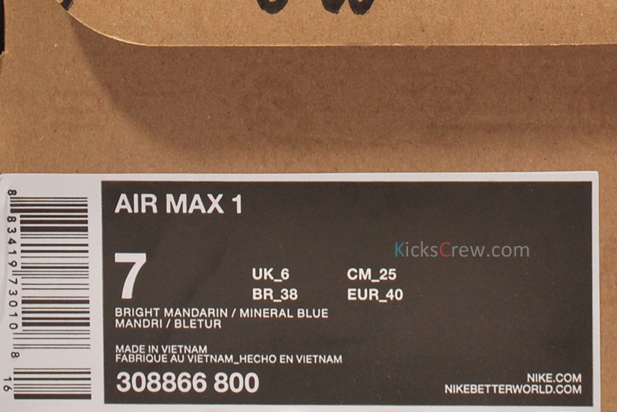 Nike Air Max 1 Bright Mandarin 308866-800 KICKSOVER