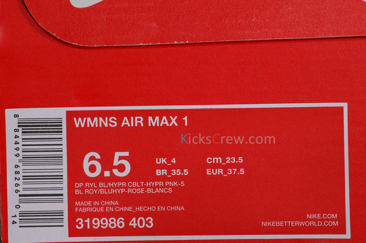 Nike Womens Air Max 1 Game Royal Pink Flash 319986-403 KICKSOVER