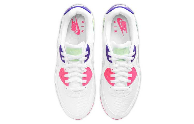 Nike Womens Air Max 90 'White Indigo Burst Volt' White/Indigo Burst/Pink Blast/Volt DH0250-100 KICKSOVER