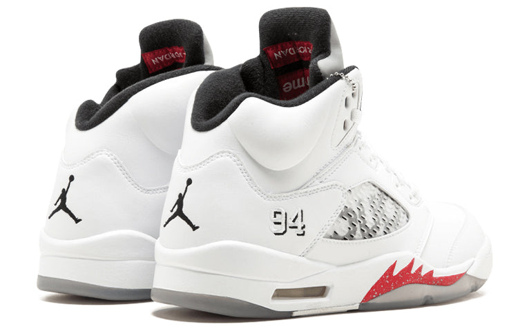 Nike Supreme x Air Jordan 5 Retro 'White' White/Fire Red-Black 824371-101