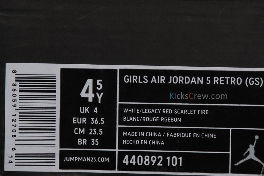 Air Jordan 5 Retro GS White Legacy Red 440892-101
