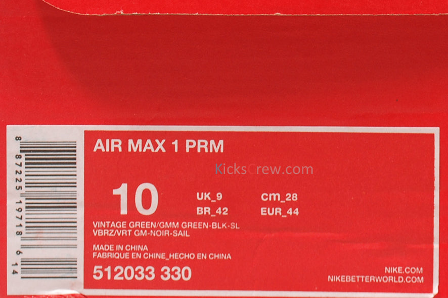 Nike Air Max 1 PRM Vintage Green 512033-330 KICKSOVER