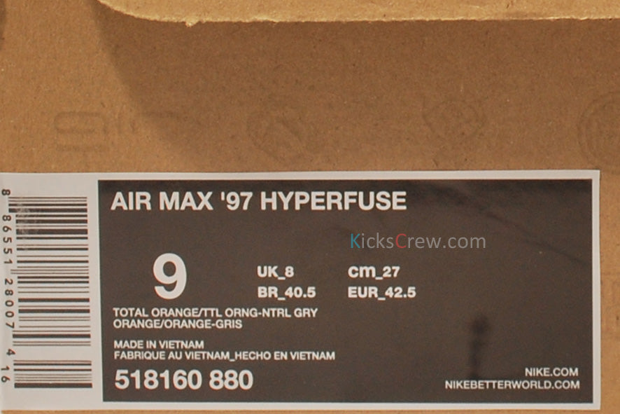 Nike Air Max 97 Hyperfuse Total Orange 518160-880 KICKSOVER