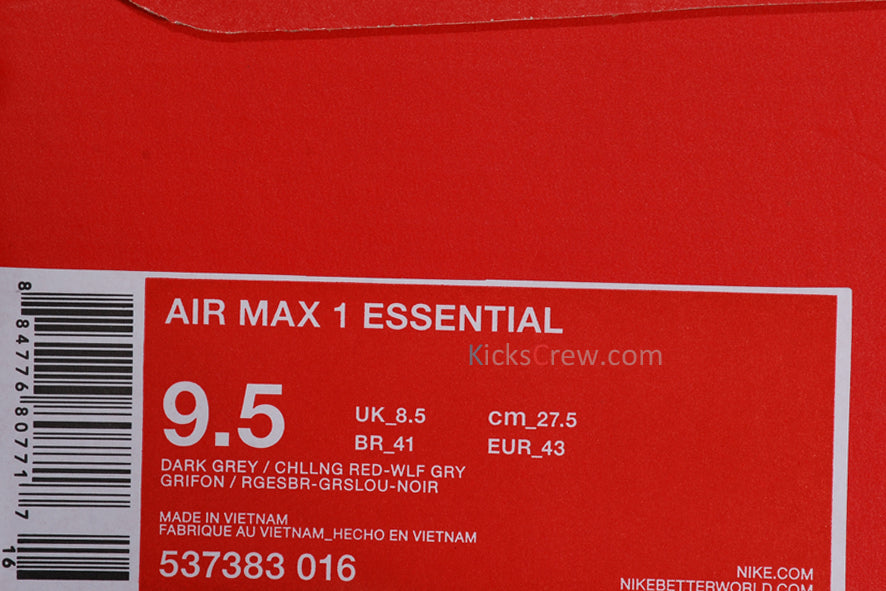 Nike Air Max 1 Essential Dark Grey Wolf Grey 537383-016 KICKSOVER