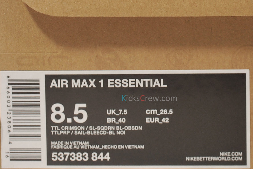 Nike Air Max 1 Essential Squadron Blue Total Crismon 537383-844 KICKSOVER