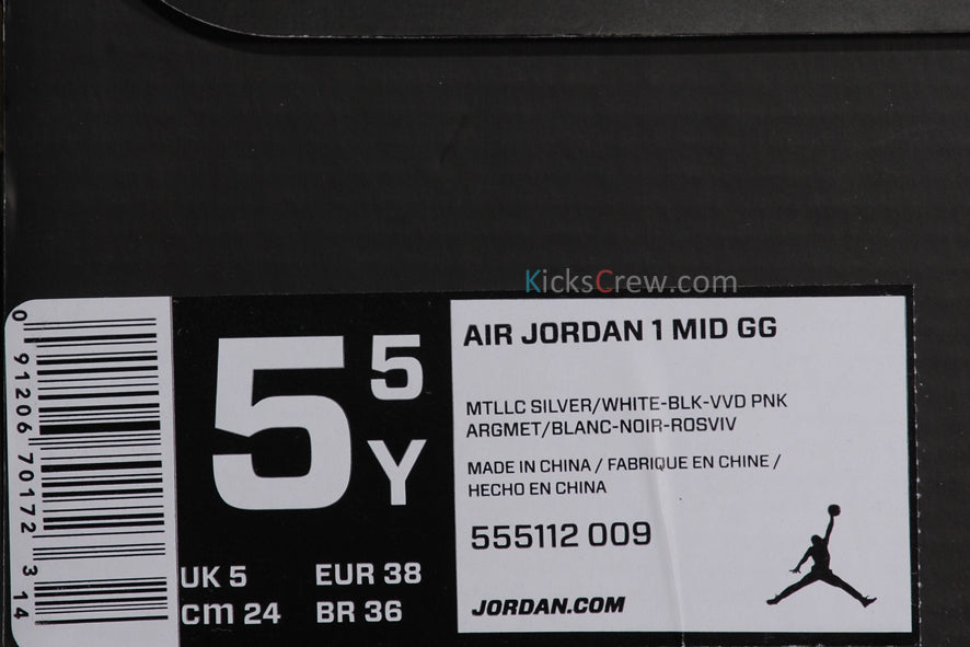 Air Jordan 1 Mid GG Silver Black Vivid Pink 555112-009