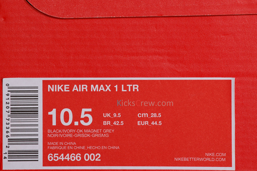 Nike Air Max 1 LTR Black Magnet Grey 654466-002 KICKSOVER
