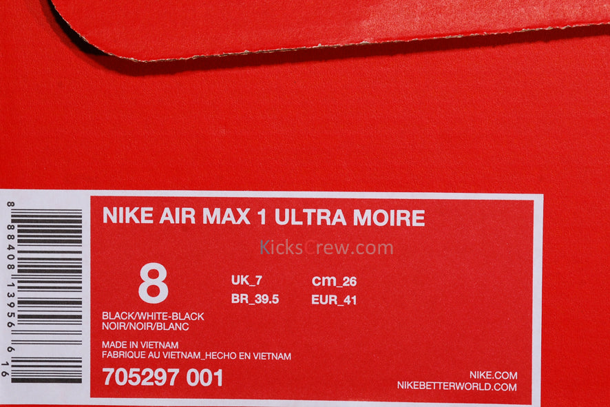 Nike Air Max 1 Ultra Moire Black White 705297-001 KICKSOVER