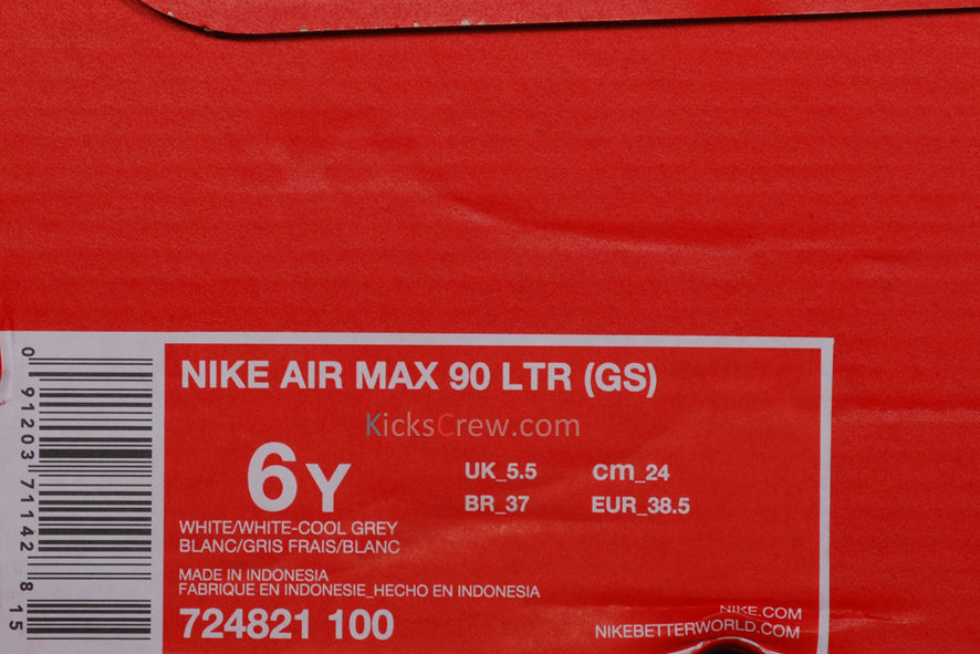 Nike Air Max 90 LTR Leather GS White Cool Grey 724821-100 KICKSOVER