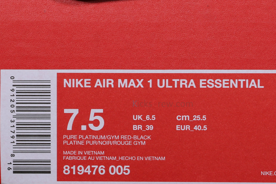 Nike Air Max 1 Ultra Essential Pure Platinum 819476-005 KICKSOVER