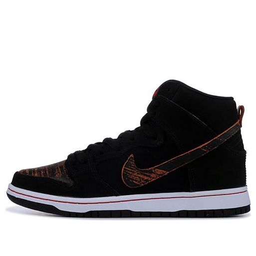 Nike Dunk High Pro SB Skateboard 'Distressed Leather' Black/Black-University Red 305050-026 sneakmarks