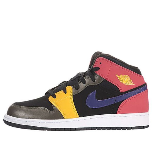 Air Jordan 1 Mid'Multi-Color' GS Black/Court Purple/Fusion Red/Khaki 555112-016